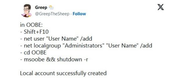 Запрет установки Windows 11 с локальным аккаунтом не сработал &mdash; пользователи нашли новые обходные пути (3 фото)